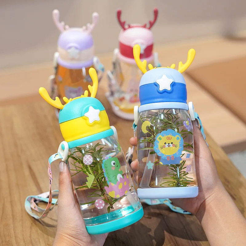 Zwitsal Baby Products - 600 ミリリットル子供水シッピーカップ枝角クリエイティブ漫画ベビーカップストロー漏れ防止ウォーターボトル屋外子供用カップ
