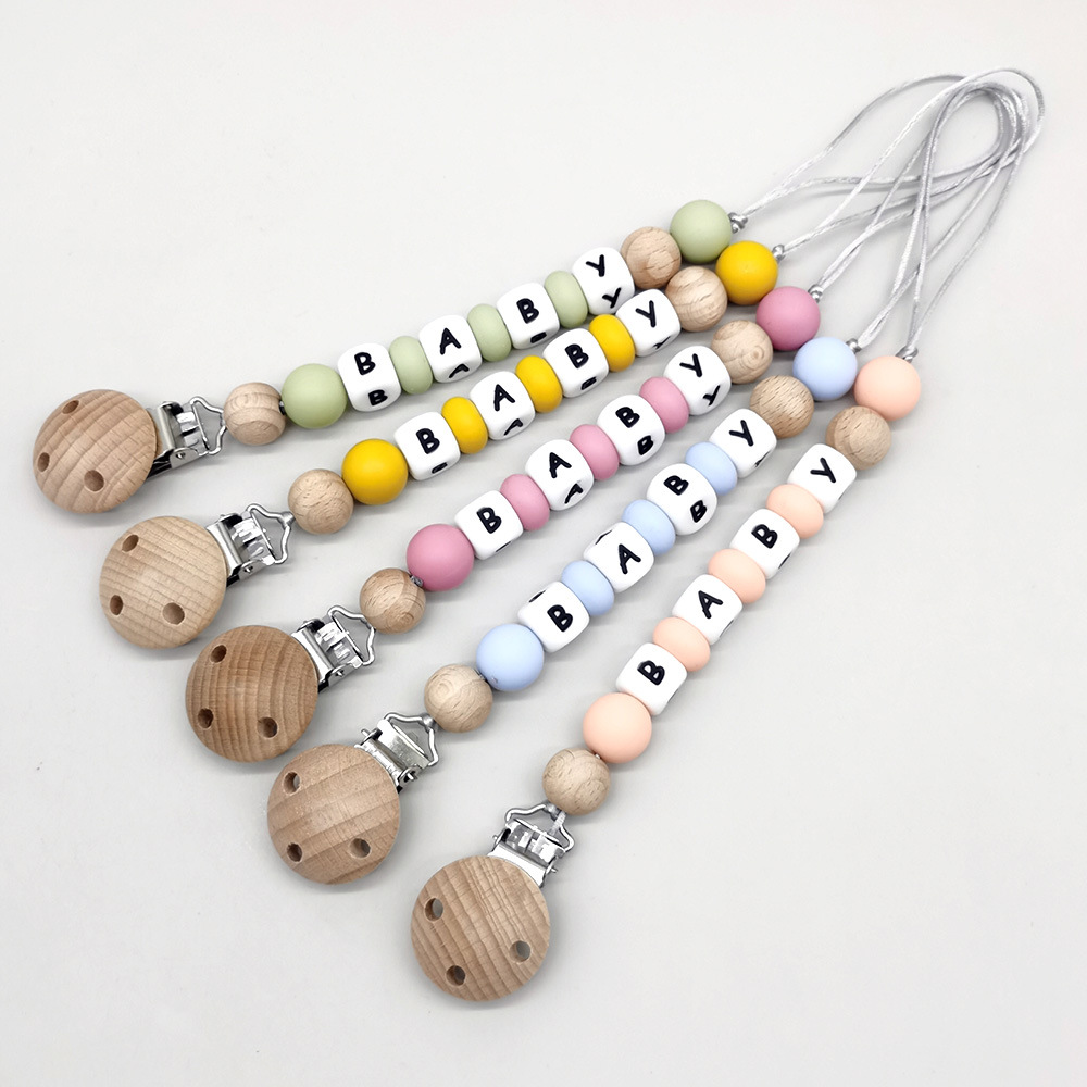 Baby Products Toys - カスタムネームおしゃぶりクリップチェーンシリコンビーズおしゃぶりクリップホルダーおしゃぶりチェーンベビー歯固めおもちゃ噛むおもちゃギフトBPAフリー