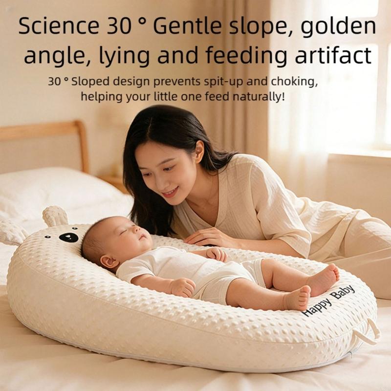 Nursing Pillow Breastfeeding - ベビードット傾斜枕漫画パターン抗唾吐きサポート枕睡眠授乳のため人間工学に基づいた授乳枕 A2UB