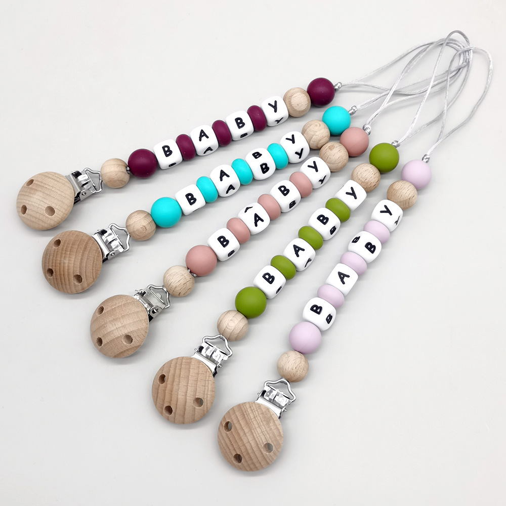カスタムネームおしゃぶりクリップチェーンシリコンビーズおしゃ - Baby Products Toys のレビューと価格