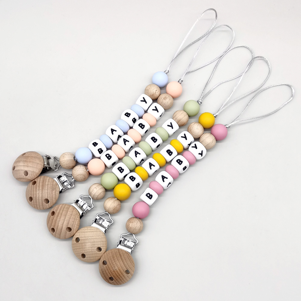 カスタムネームおしゃぶりクリップチェーンシリコンビーズおしゃ - Baby Products Toys のレビューと価格